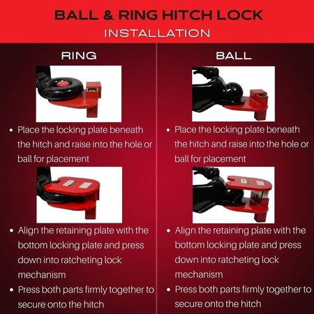 The Equipment Lock Company Ball & Ring Universal Trailer Hitch Lock that secures most size ball or ring/pintle type hitch BRHL-KA